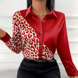 Patchwork Casual Shirt Blouse Woman Autumn Fashion Button Long Sleeve Shirts For Women 2023 White Print Office Top Femme-Outfit