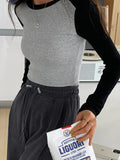 Contrast Color Raglan Slim Long Sleeve Knit-Outfit