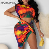 Women Clothes Tie Dye Print Tank Top & Twisted Skirt Set Casual Look for Women 2023-Outfit