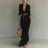 Women's Autumn Elegant Temperament Sexy Solid Color Irregular Folds Containing Belt