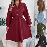 Shooting 2025 Autumn And Winter Leisure Button Tie With Waist Long-Sleeved Shirt Skirt Women's