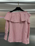 Casual Wind Shirt Women 2025 Spring New Temperament Irregular Lotus Side Button Splicing On The Shoulder