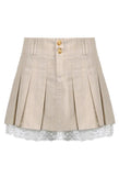 Cotton Linen Pleated Mini Skirt-Outfit