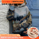 Harajuku Hooded Sweatshirts Women ELegant Mountain Printed Loose Hoodies Spring Casual Tracksuit Tops Oversized