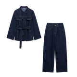 Retro Waist Strap With Belted Collared Denim Jacket Vintage Denim