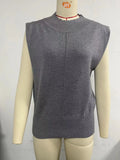 Toloer New Women's Solid Color Half High Neck Sleeveless Vest Fashion Simple Knit Loose-Outfit