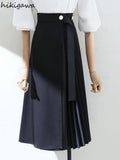 Temperament Skirt Women 2023 Faldas De Mujer High Waist Slim Fit Summer Korean Midi Jupe Patchwork Irregular Pleated