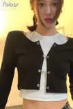 Cardigans Fashion Knitted 2 Piece Set Women Long Sleeve Black Sweater White Sleeveless Vest Suit Pull Femme Y2k
