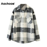 Loose Casual Wool Plaid Jacket Women Turn Down Collar Fashion Coat With Pockets Autumn Long Sleeve Ladies Jackets