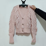 Ardm Fashion Women Sweaters Elegant Fur Pompon Gem Button Knitted Cardigan Sweater Vintage Winter Female Outerwear Chic