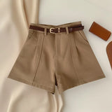 Pure Color High-Rise Thin Suit Shorts Wide Leg Pants With Belt Woman 2025