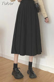 Women Elegant Harajuku High Waist A-line Solid Color Fashion Casual Korean Streetwear Basic All-match Soft Midi Skirts New