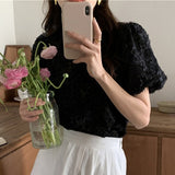 Toloer Chic Sweet Flower Texture Sense Short-Sleeved Chiffon Shirt Female Summer New French Temperament Small Shirt Jacket-Outfit