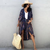 Toloer And White Tie-Dyed Cardigan Beach Dress Bikini Blouse Swimsuit With Cardigan Sunscreen Holiday