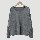 Dark Academia Solid Color Round Neck Sweater-Outfit