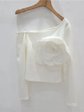 Women's T-shirt Patchwork Flower Solid Color Off Shoulder Skew Collar Female Slim Tees 2024 Summer New Fashion 29L7225-Outfit