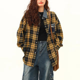 Toloer Advanced Sense Outside Wear Plaid Shirt Female Autumn New Style Loose Recreational All-Match Yellow Plaid