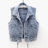 Vests Women Large Size 4XL Chic Criss-Cross Pocket Design Fashion Teens Denim Outwear Sleeveless Vintage Womens Cropped