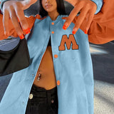 2022 Autumn Women Oversize Contrast Color Letter Printed Uniform Baseball Jacket Couple Harajuku Streetwear Single Breasted