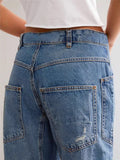 New Retro Hole Straight Trousers Casual Splicing Trousers Loose Jeans