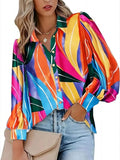 Wise Hot Style Autumn Fashion Casual Long Sleeve V Neck Button Print Shirt Women-Outfit