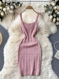 Women Knitted Strap Dress Sexy Sleeveless Slim Elastic Pencil Dress Summer Korean Bodycon Streetwear Short