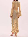 2025 New Temperament V-Necked Liangs Sleeve Knitted Long