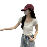 Toloer Short-Sleeved T-Shirt Women's Wear 2024 New Thin Temperament Summer Leisure Versatile Students Short