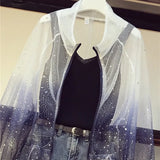 Size Summer Women Fashion Gradient Mesh Star Sequins Sunscreen Shirt Cardigan Jacket
