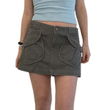 Toloer Hot Girl Rivet Small Pocket Low Waist Denim Skirt Spring / Summer 2023 New A-Line Skirt Fashion-Outfit