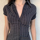 Print Single-Dbutton Shirt Femininity Slim Thin Top 2025 Summer Babes