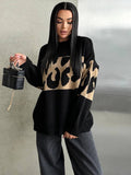 Leopard-Print Sweater Languid Wind Collar Loose-Fitting Fashion Casual Wear Autumn And Winter Top