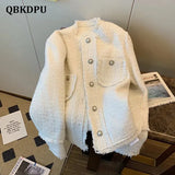 Fashion Sequin Blends Tweed Jackets Women Elegant Fringe Loose Single Breasted Luxury Coat Vintage Design Chaquetas