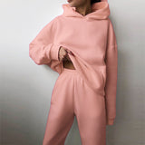 Toloer 2024 Women's Solid Color Casual Fashion Pants And Thick Long-Sleeved Hoodie Hoosuit For
