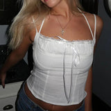 Desire White Sling Top Chest-Shaped Slim Lace Lace Belt Bare-Back Girl Vest 2024 New Fashion-Outfit