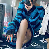 Toloer Hole Hollow Out In The Long Sweater Female Stripe Loose Color Dark Versatile Knit Niche Punk-Outfit