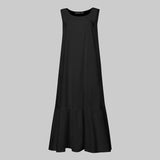 Women Maxi Long Dress Fashion Summer Sundress Vintage Cotton Ruffles Casual Loose Sleeveless Party Thin