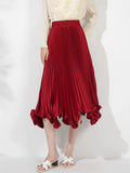 Satin Pleated Ruffles Midi Skirt-Outfit