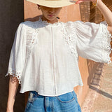 Spring And Summer Design Small Shirt South French Holiday Style White Top Women's Sleeve Shenzhen South Oil Women's