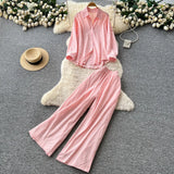 Small Fragrant Wind Metal Collar Collar Repair Long-Sleeved Knitted Shirt Women High-Waist Casual Pants Two