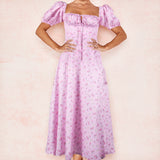 Toloer Women's New Floral Square Collar Sexy Slit Big Swing Autumn And Winter Dress