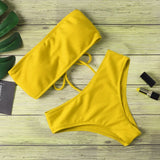 Solid Bikini Women Beach Padded Strapless Brazillian Swimsuit High Waist Back Lace Up Female Biquini Bathing Suit