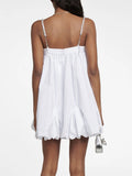 Fashion Women's Dress Slash Neck Sleeveless Backless Spliced Drilling Chain Flounce White Dresses Summer 2023 New