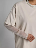 Summer New Bright Silk Mesh Splicing Long-Sleeved T-Shirt Women Loose Sun Protection Top Hot