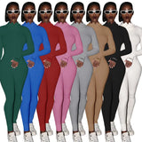Zipper Stretch Turtleneck Embroidered Street Hipster Slim Fit Fitness Jumpsuit Yoga