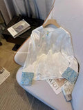 Chinese Style White Shirt 2024 Spring Style Women's Wear New Long-Sleeved Jacquard Chinese Style Ancient Dress Plate Button Acetic Acid Blouse-Outfit