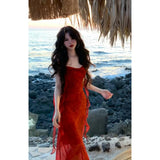 Holiday Style Temperament Sexy Irregular Dress Red Ribbon Bag Hip