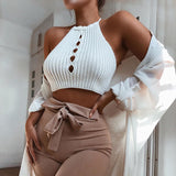 Ice Silk Knitted Hollow Hanging Neck With Small Sling Sexy Hot Girl Wearing A Hundred