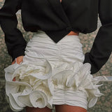 Ruched Ruffle Flower Bodycon Mini Skirt-Outfit