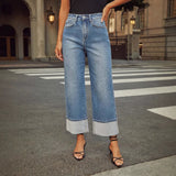 2025 New Elastic Straight Jeans Women's Quality Retro Curly Waist